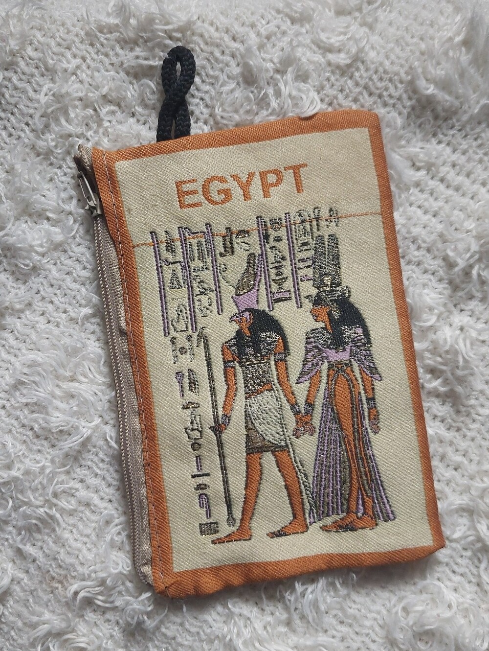 Egyptian Themed Canvas Zipper Pouch - Orange & Cream